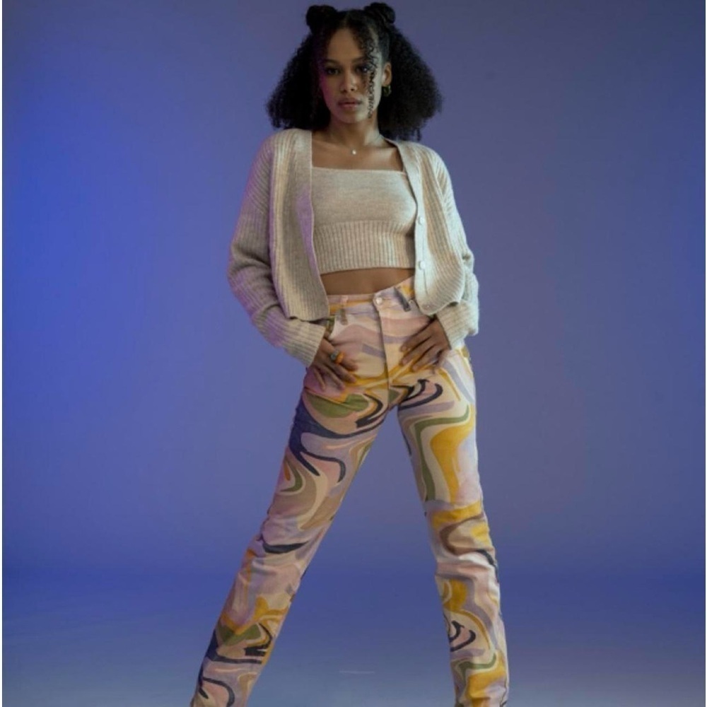 Zara Abstract Swirl Print Straight Leg Jeans Size 6
